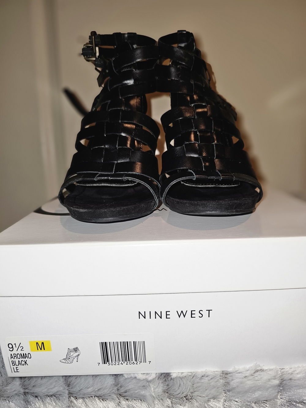 Nine West Black Woven Cage Sandals